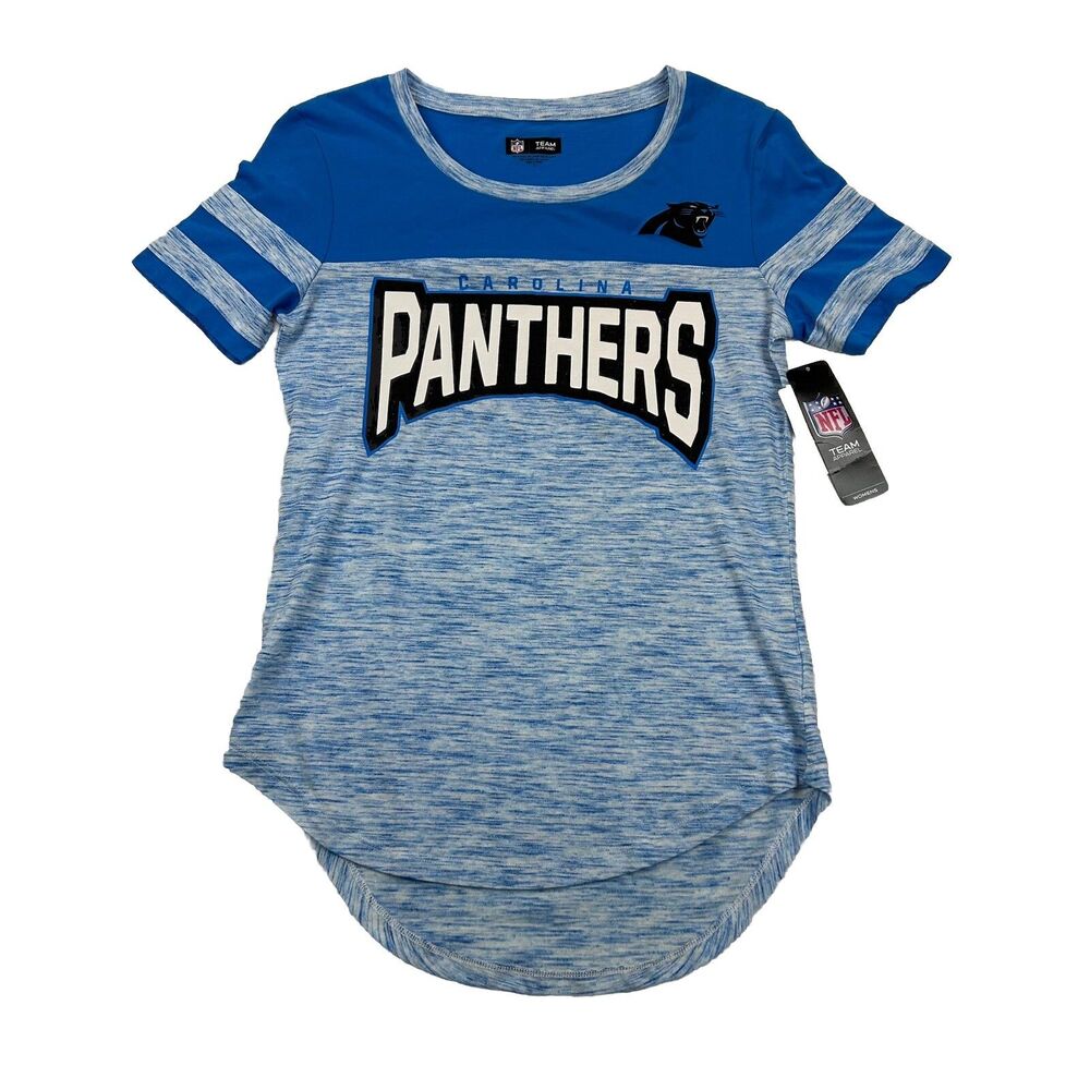 Carolina Panthers T Shirt Womens S Blue Studded Logo Print Color Block New